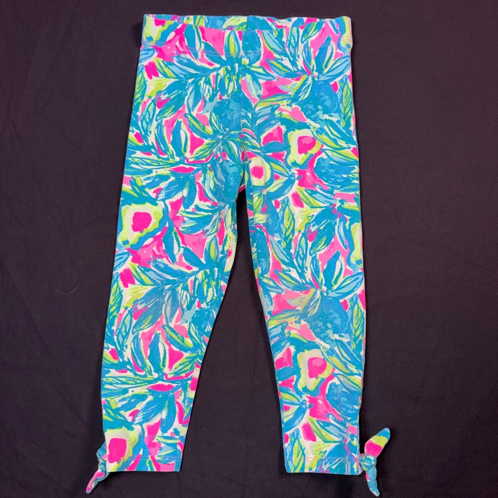 Lilly Pulitzer Girl's Leggings Tie Hem Elastic‎ Waist Bright Floral Print M 6-7